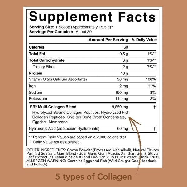 Sports Research sr Multi Collagen Complex Powder (Type I, II, III, V, X), Chocolate, 465g