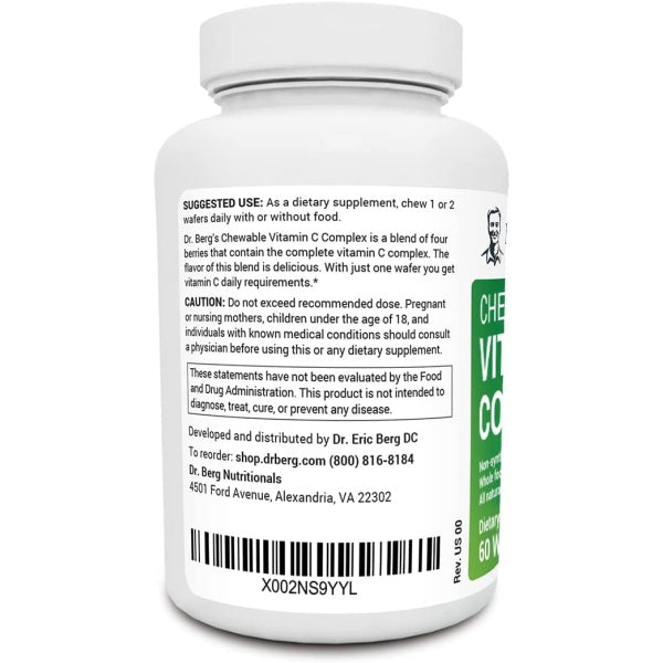 Dr Berg Chewable Vitamin C Complex, Vitamin C from Berries Antioxidants & Immune Booster 60 Wafers