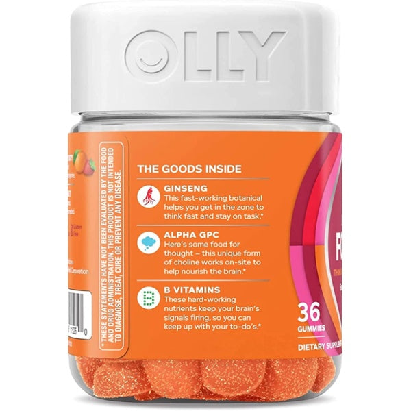 Olly Laser Focus, Ginseng, Alpha GPC, B Vitamins, Chewable Supplement to Optimize Your Thinking Power, 36 Gummies
