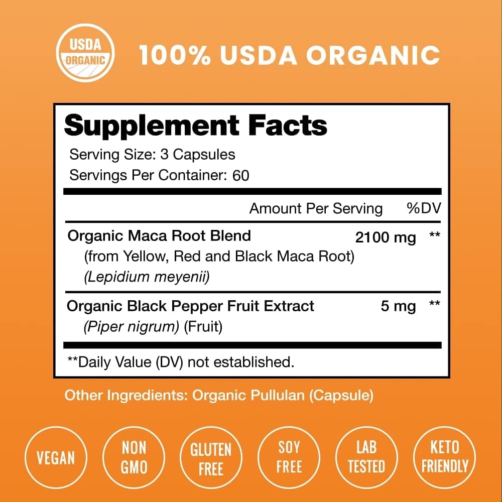 Nutrachamps Maca 2100 mg Organic Peruvian Maca 180 Veg Caps