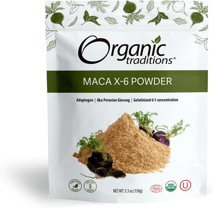 Organic Traditions Maca X-6 Powder, Black, Red and Yellow Maca for Men and for Women, Support Energy, Mind Clarity and Stamina, 150g