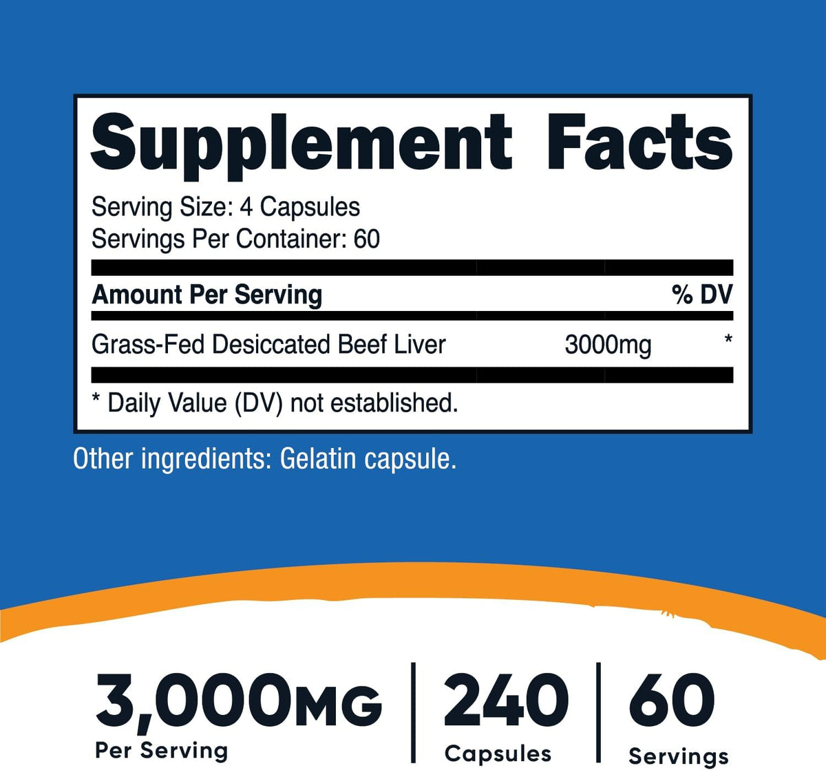 Nutricost Grass-Fed desiccated Beef Liver 3000 mg 240 Capsules