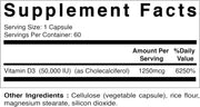 Vitamatic vitamin d3 cholecalferol 50000 iu promotes healthy immune system strengthens bones and teeth 60 veg capsules