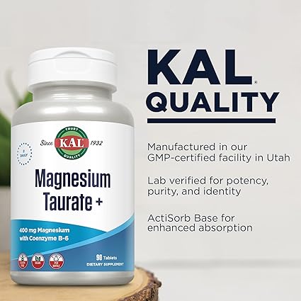 Kal Magnesium Taurate + 400 mg with Coenzyme B-6 90 Tablets