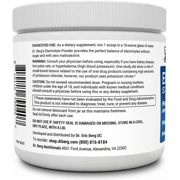 Dr Berg Electrolytes Powder Strawberry & Lemonade Flavor Supports Body Hydration, Muscle Function & Energy 313g