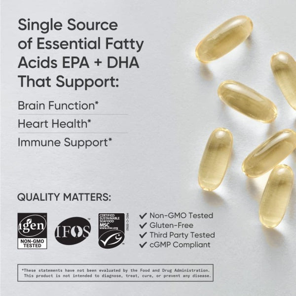 Sports Research sr Triple Strength Omega 3 Fish Oil – Heart, Brain & Immune Support for Men & Women – 1250 mg, 30 softgels