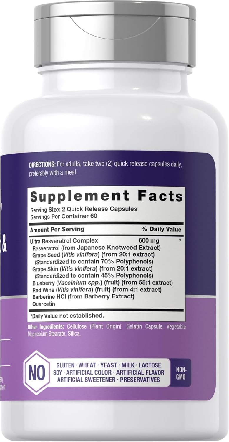 Horbaach Resveratrol. Berberine.Grape Seed & Quercetin with blue berry 120 Caps