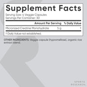 Sports Research Creatine Monohydrate 5g Per Serving 120 Veg Caps