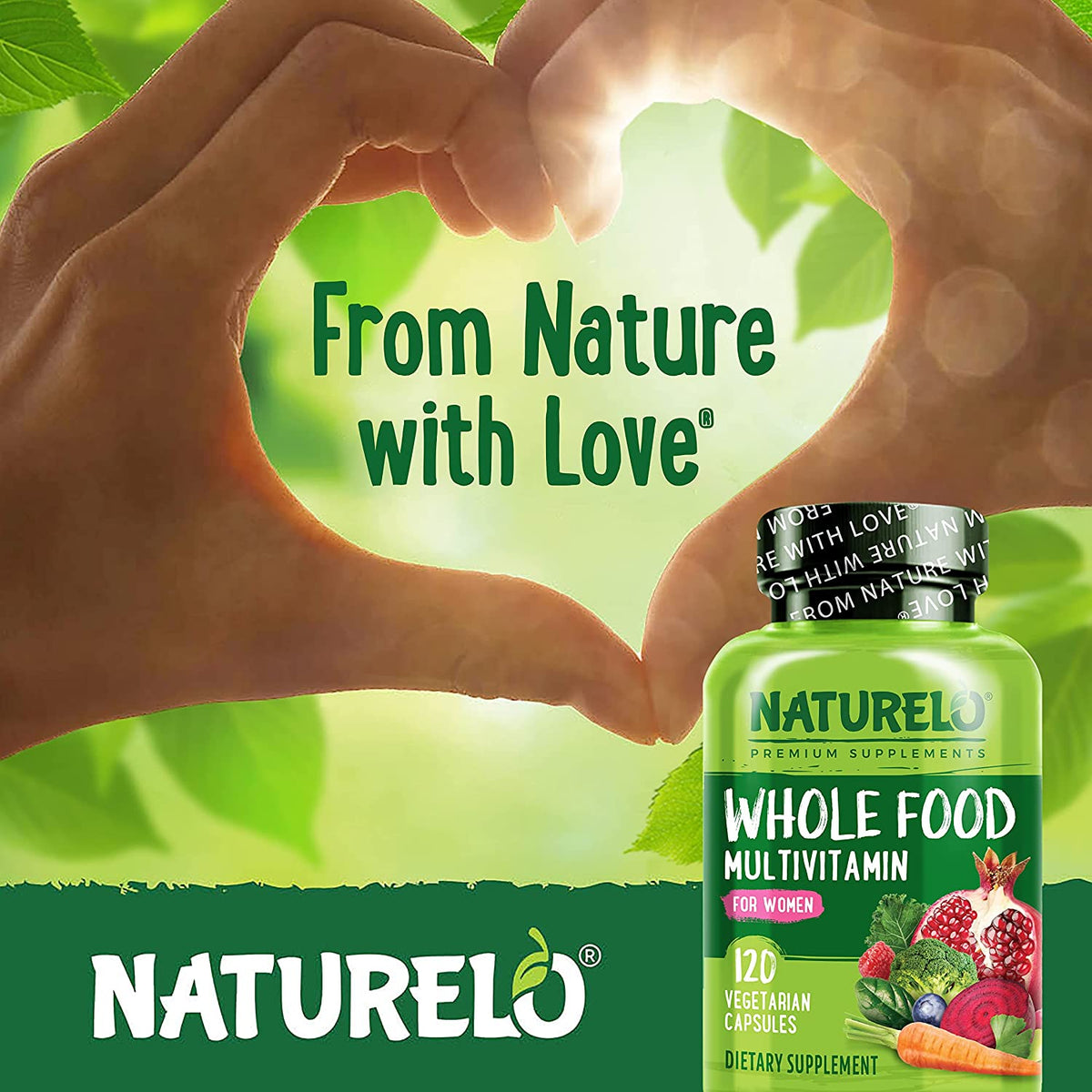 NATURELO Whole Food Multivitamin for Women, with Vitamins, Minerals, & Organic Extracts, Supplement for Energy and Heart Health, 120 Vegetarian Capsules