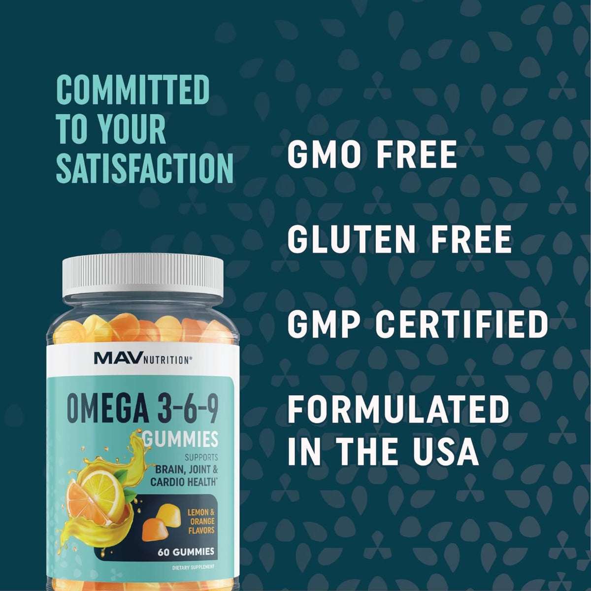 MAV Nutrition - Omega 3-6-9 + DHA Gummies, Support Brain, Joints and Cardio Health, Lemon and Orange Flavor, 60 Gummies