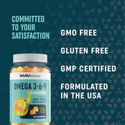 MAV Nutrition - Omega 3-6-9 + DHA Gummies, Support Brain, Joints and Cardio Health, Lemon and Orange Flavor, 60 Gummies
