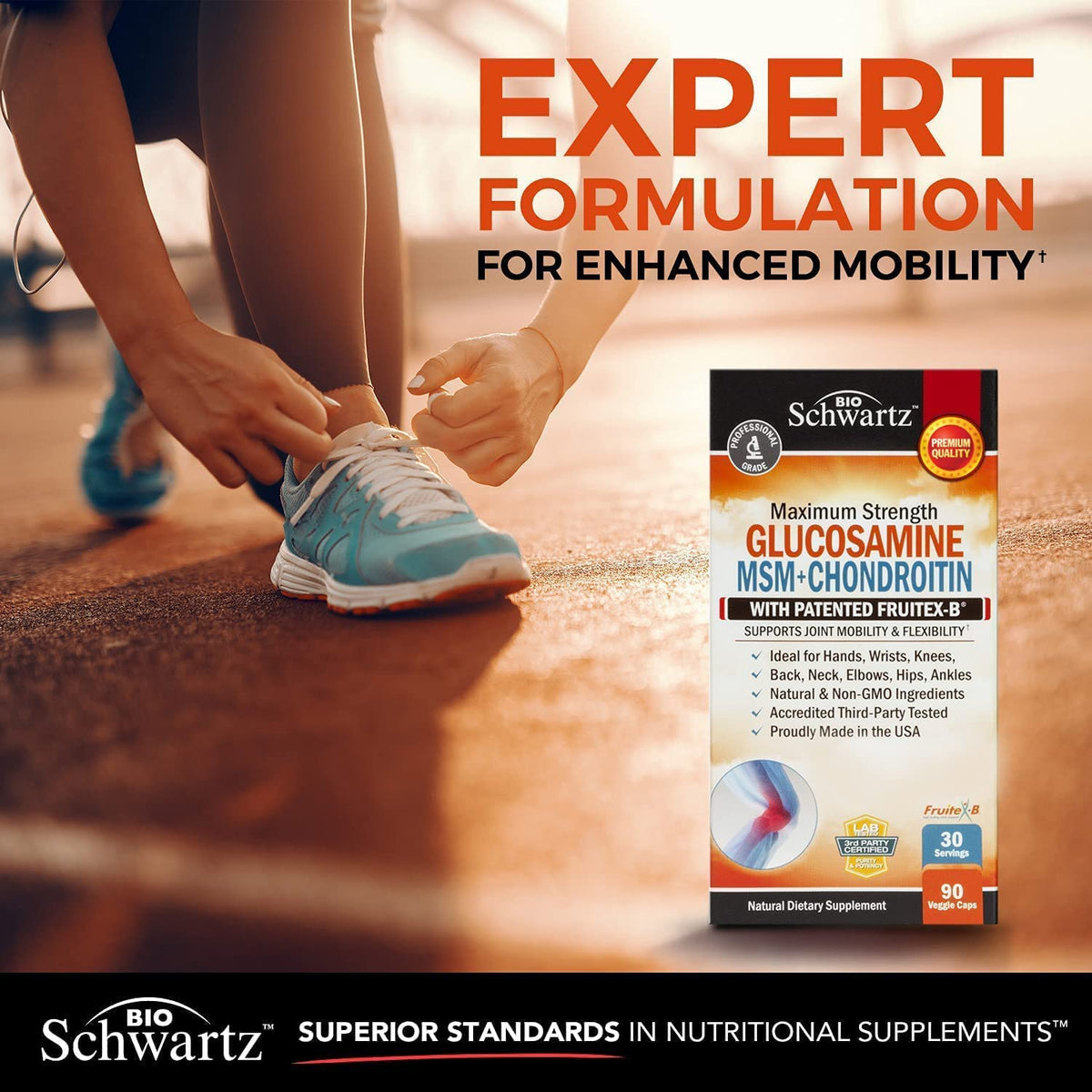 BioSchwartz Glucosamine with MSM & Chondroitin with Fruitex-B, Boswellia Extract and Curcumin Supports Cartilage health & Joint flexibility 90 capsules
