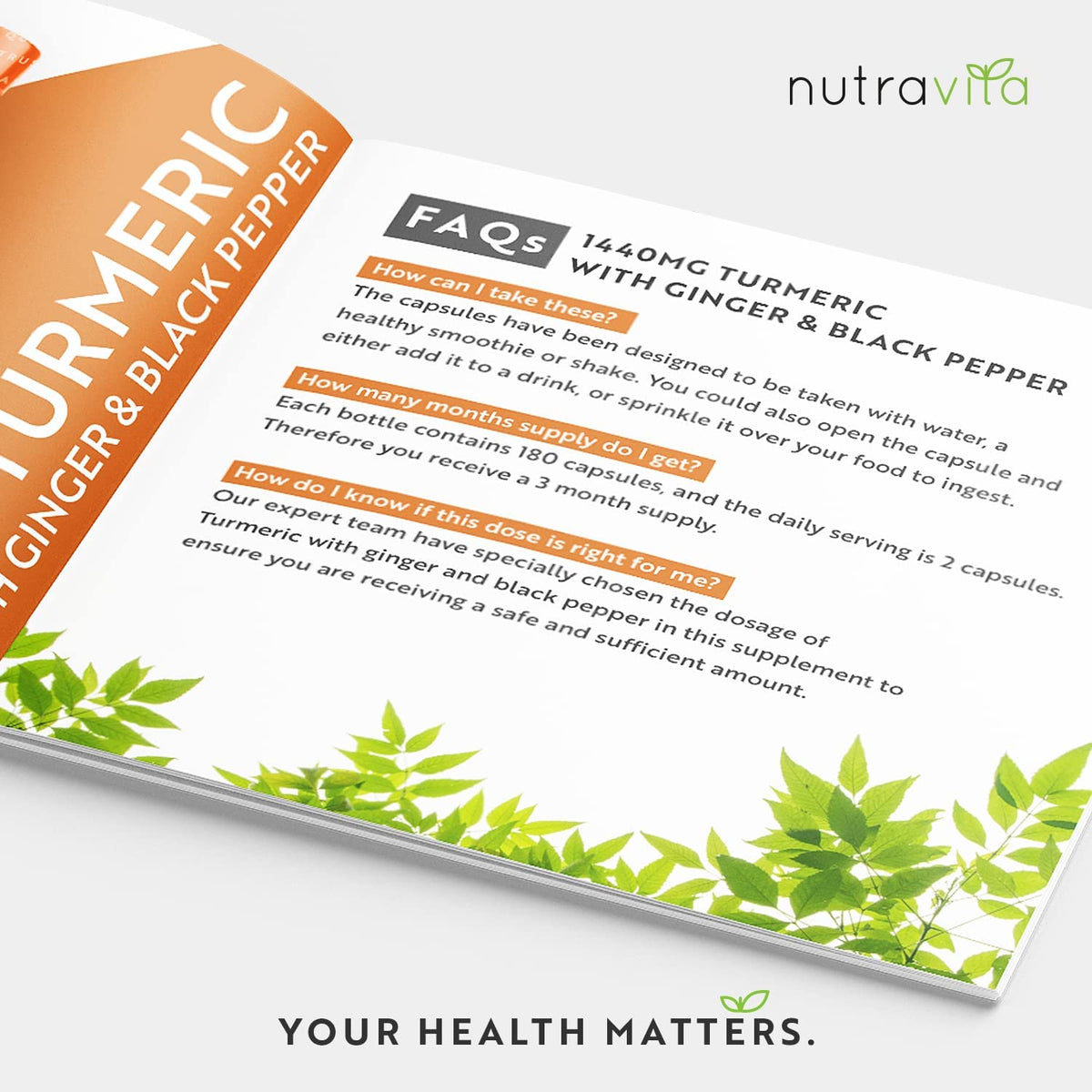 Nutravita Organic Turmeric 1440mg, with Black Pepper & Ginger, Organic Turmeric with Active Ingredient Curcumin, Improves Cardiovascular & Joint Health ,180 Vegan Capsules