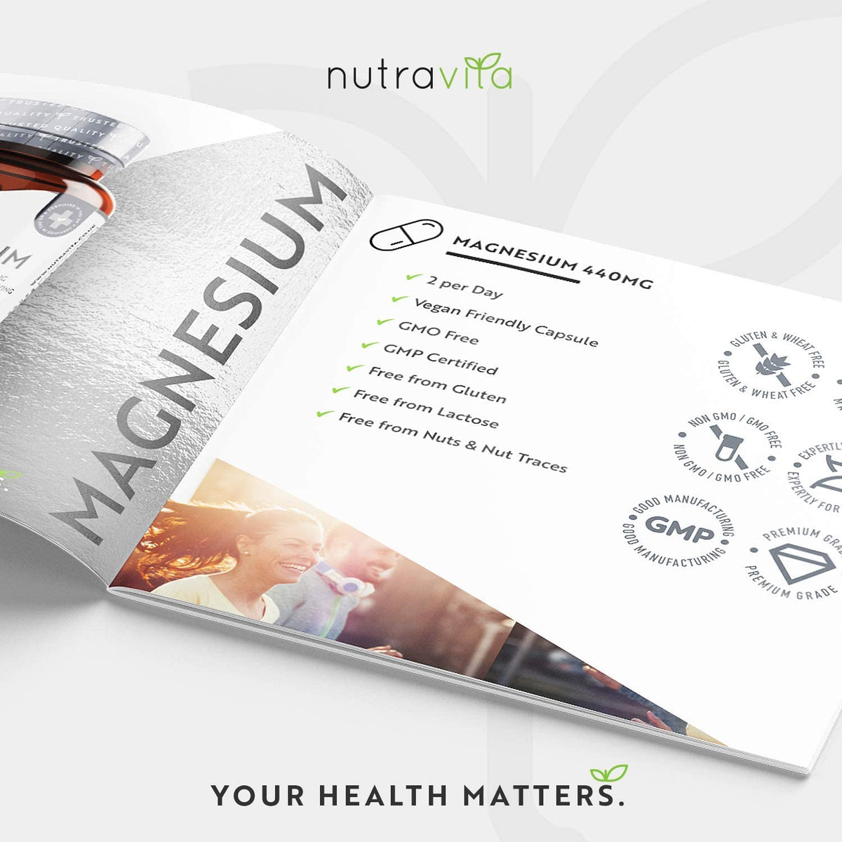 Nutravita Magnesium 1480mg, Magnesium Citrate Capsules, High Absorption, for Nervous System & Immune System, 180 Vegan Capsules