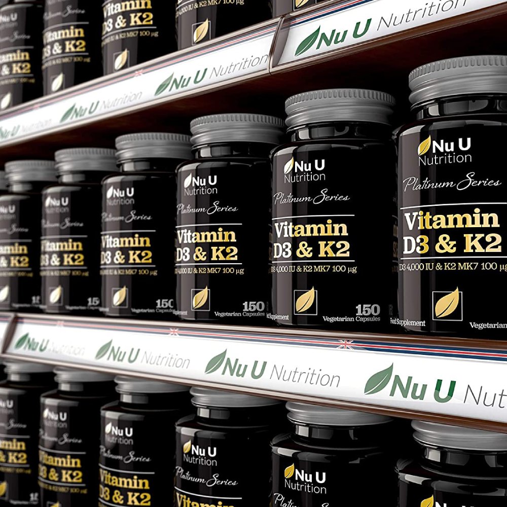 Nu U Nutrition Vitamin D3 4000 IU and Vitamin K2 100 mcg, 150 Vegetarian Capsules