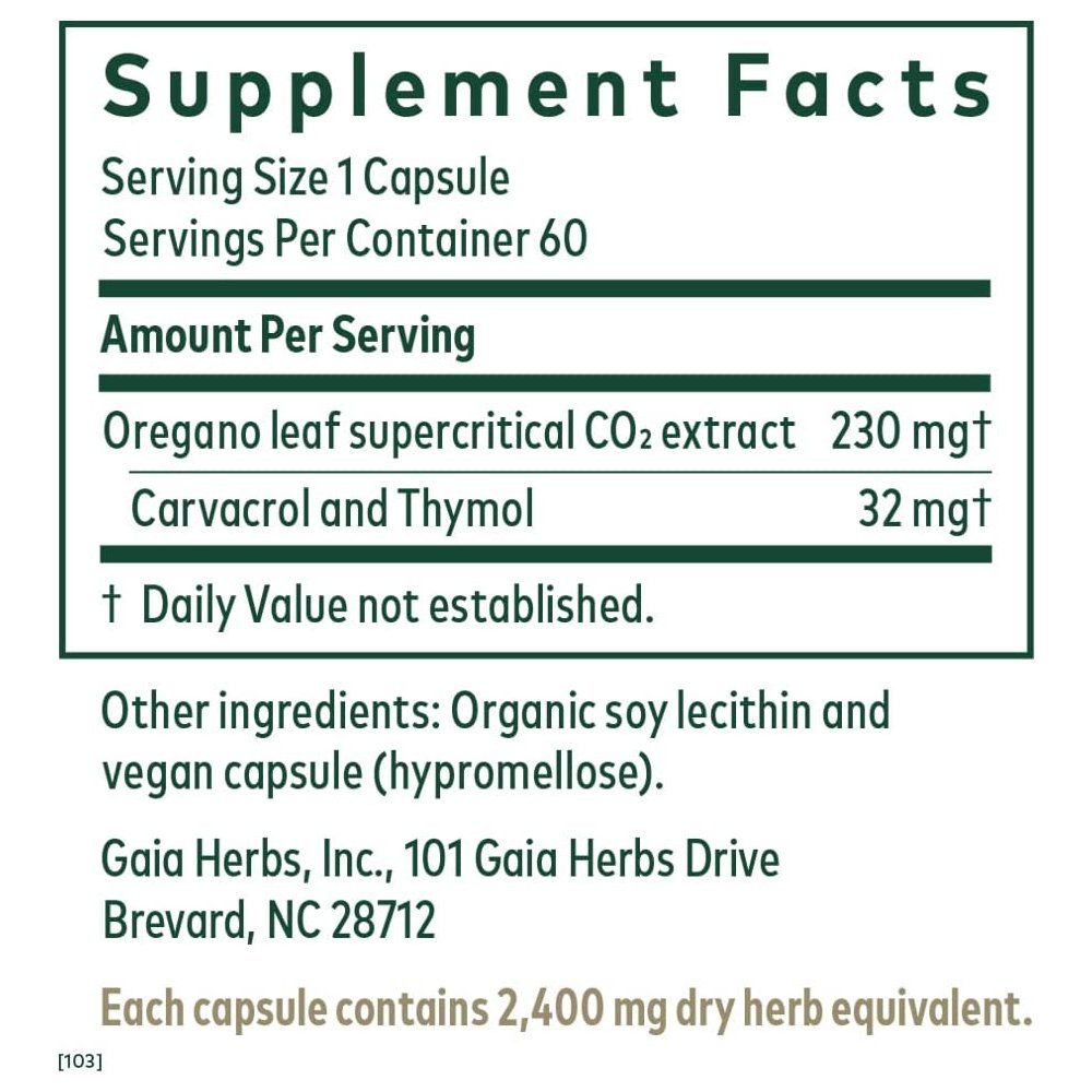 Gaia Herbs Oil of Oregano, Maintain a healthy gut 60 Vegan Liquid Phyto-Caps