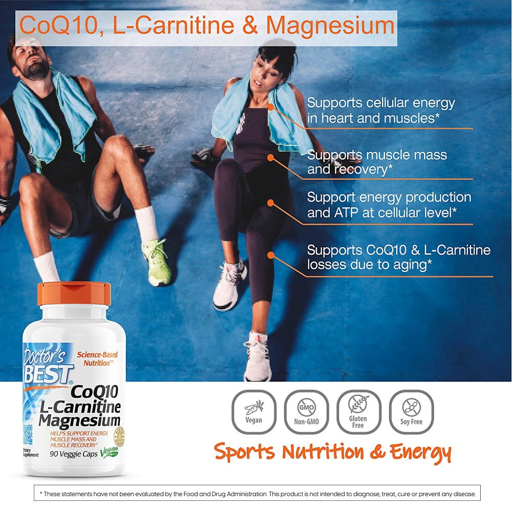 Doctors Best Coq10 L Carnitine Magnesium Supports Energy, Muscle Mass & Muscle Recovery 90 Veggie Caps