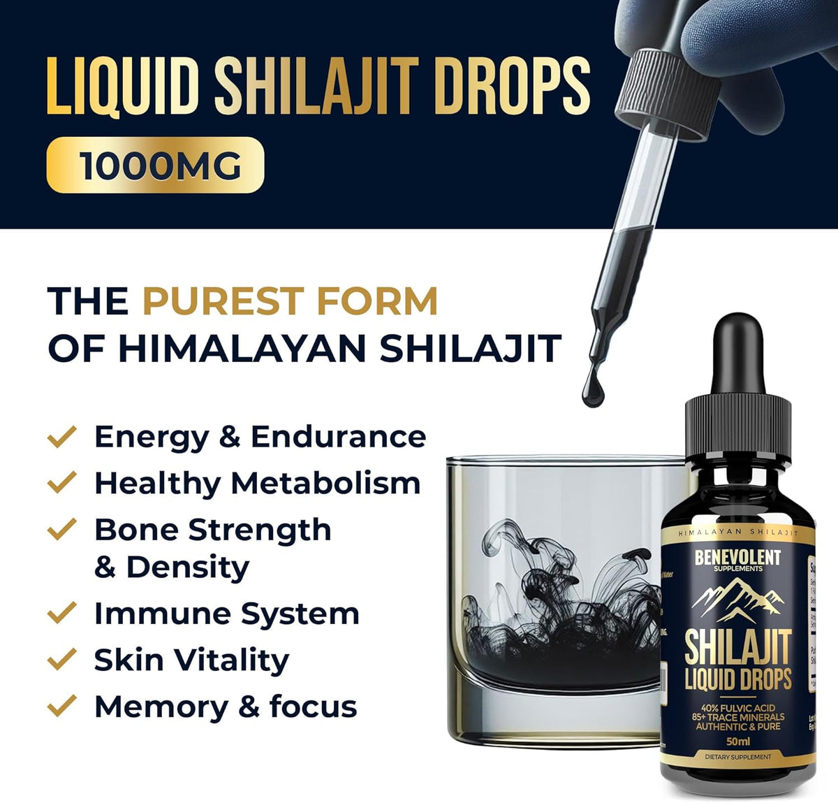 Benevolent Shilajit liquid drops with trace minerals 50ml