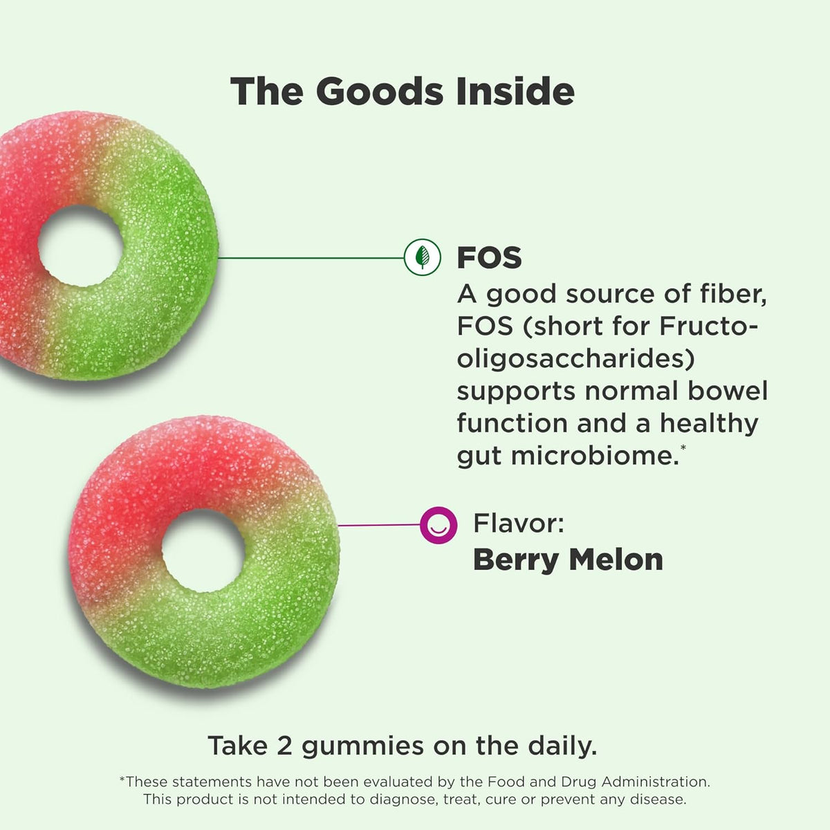 Olly Fiber Gummy Rings 50 Gummies Berry Melon Flavoured