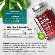 Horbaach Adult Iron gummies with vitamin c Boosts Energy Levels 90gummies natural cherry flavour
