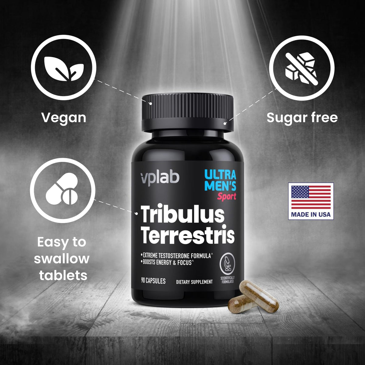 VPLab Ultra Men Sport Tribulus Terrestris 500mg & Zinc citrate 3.3mg Extreme Testosterone Formula 90 capsules