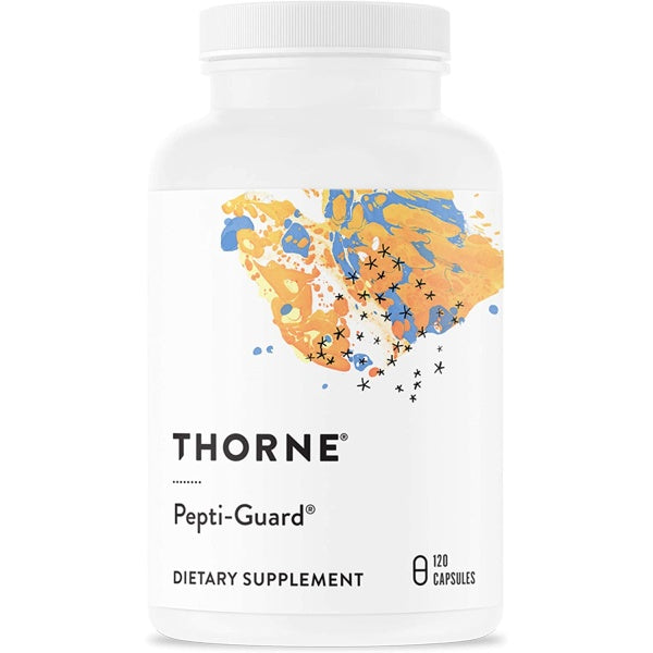 Pepti-Guard by Thorne, is a mineral and botanical formula that promotes microbial balance in the upper GI tract and the stomach