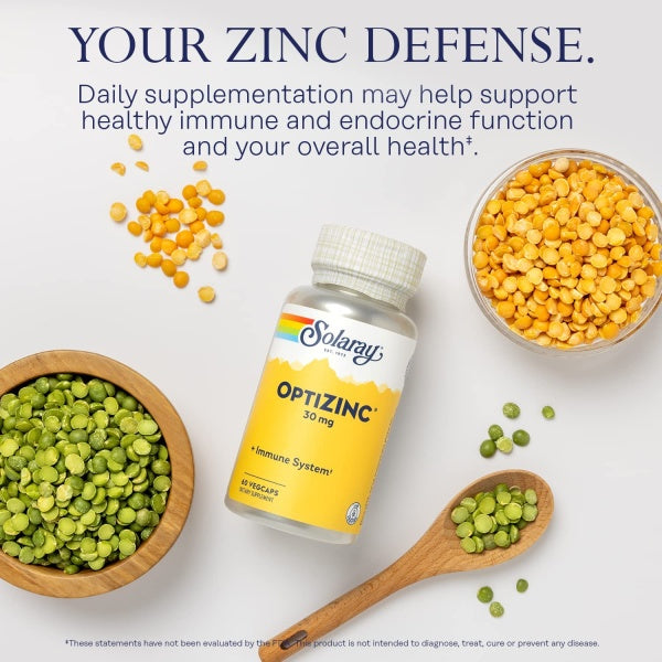 Solaray OptiZinc 30mg, Immune Support Supplement, Endocrine Systems & Cellular Health Support, 60 VegCaps