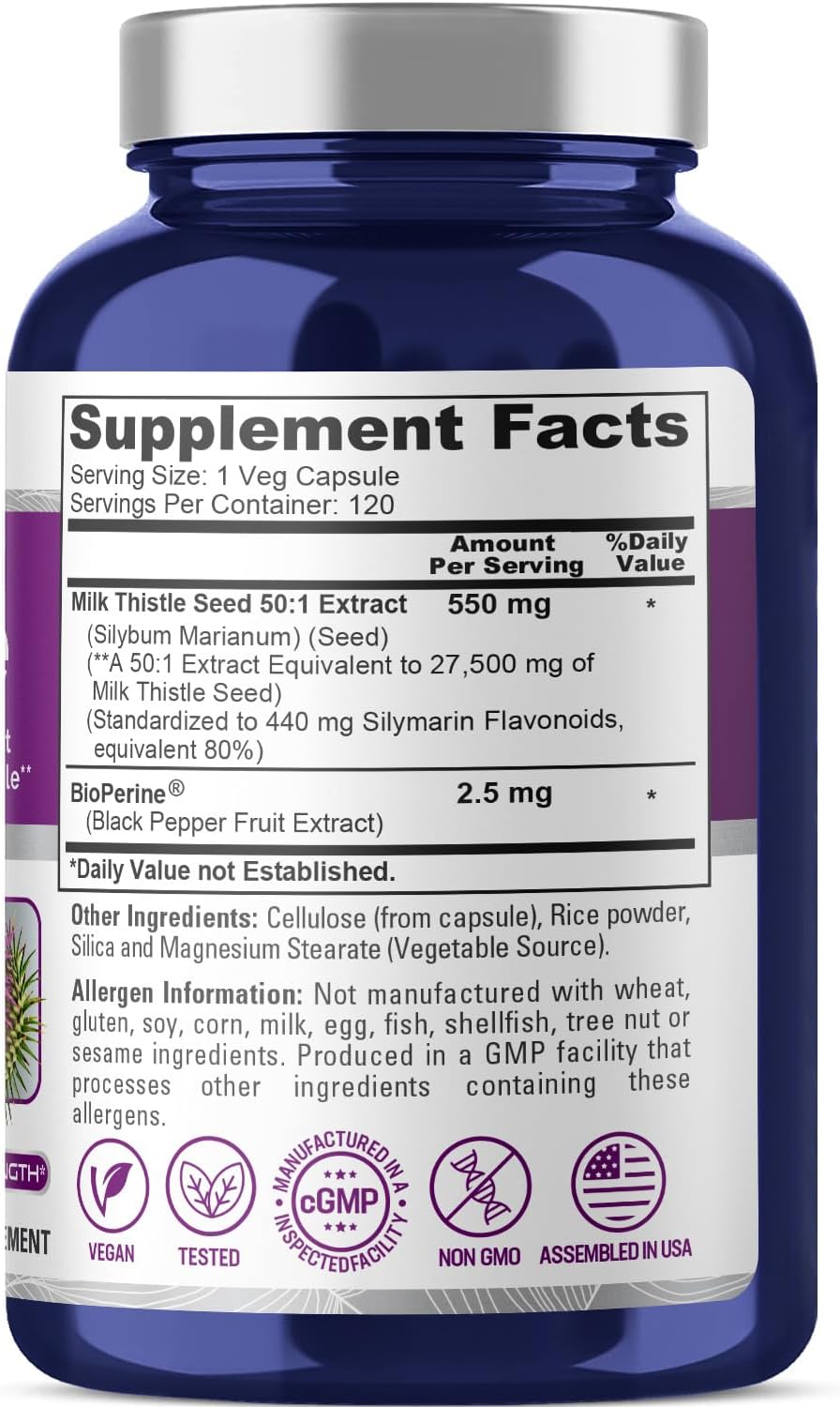 Nusapure Mega Strength Milk Thistle 27500mg with Bioperine Liver & Digestion Support 120 Veg Caps