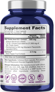 Nusapure Mega Strength Milk Thistle 27500mg with Bioperine Liver & Digestion Support 120 Veg Caps