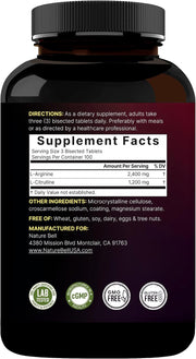 Naturebell Nitric Oxide Booster 3600 mg 2400 mg L Arginine 1200 L Citrulline 300 Tablets