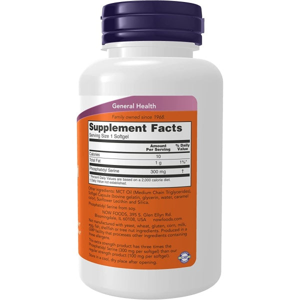 Nowfoods Phosphatidyl Serine 300 mg, Extra Strength, Supports Memory & Brain Function, 50 Softgels