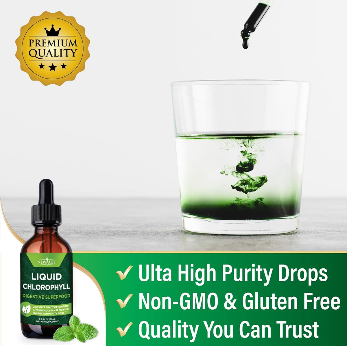 New Age Liquid Chlorophyll Concentrated Drops Internal Deodorant, Detoxifier, Energy Support 60ml