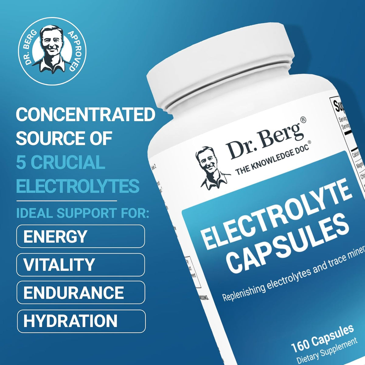 Dr Berg Electrolyte Replenishing Electrolytes and Trace Minerals for Liquids Balance in The Body 160 Caps