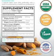 PureCo Organic Turmeric With Ginger & Black pepper with curcumin 95% 60 caps