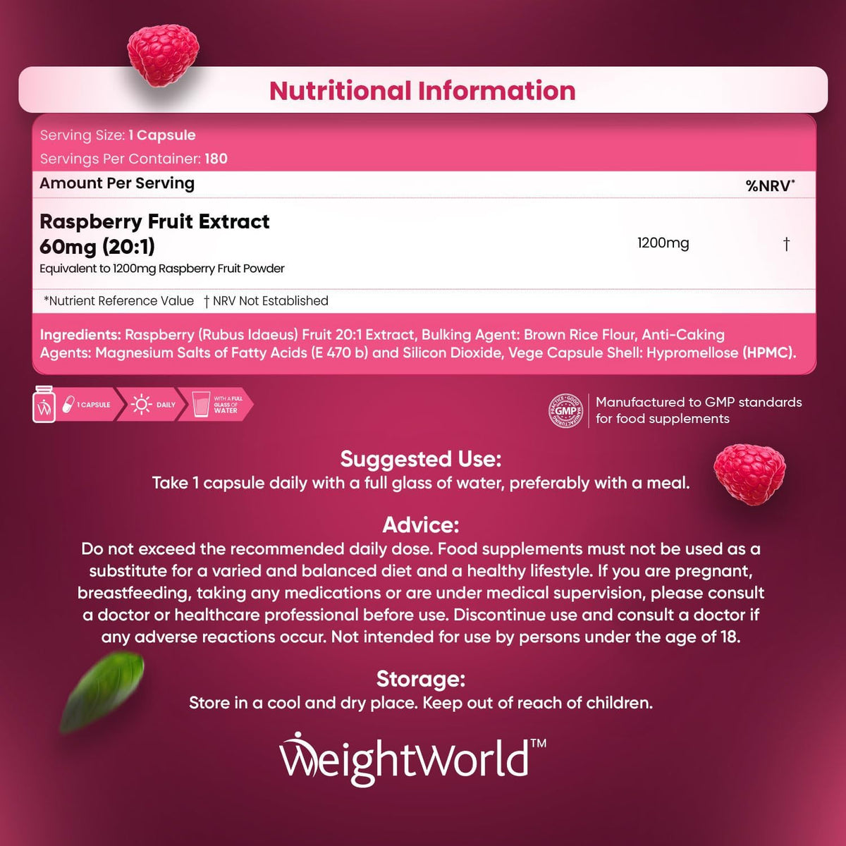 Weightworld Raspberry Ketone Pure 1200 mg 180 caps