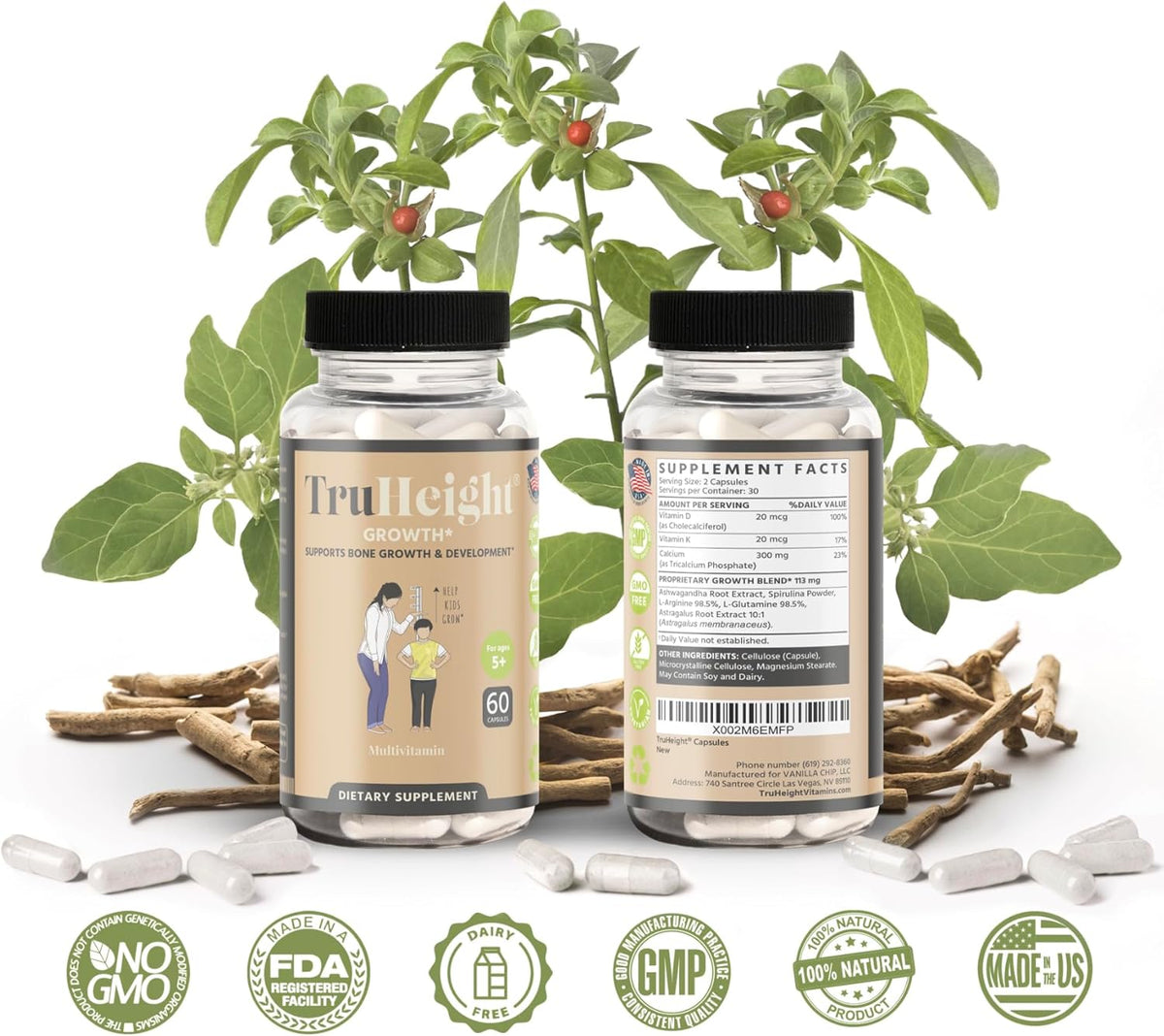 Truheight Growth 5-24 age Supports Natural Growth & Bone Health 60 Capsules