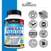 Bioschwartz Fish Oil Omega 3, 1200 mg EPA & DHA 900 mg, Lemon flavor Supports Joint, Eyes, Brain & Skin Health 90 Softgels