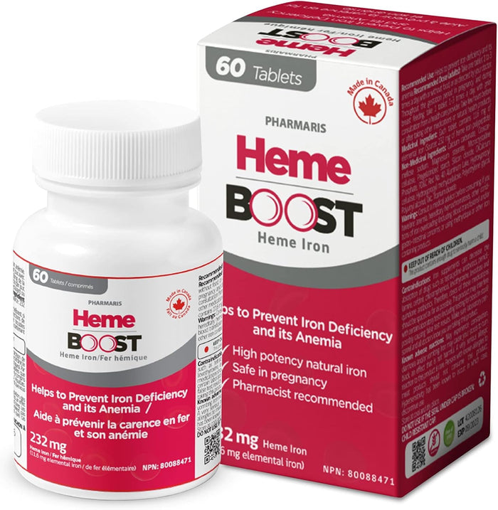 Pharmaris Heme Boost Heme Iron 232 mg 11.6mg elemental Iron 3-4x Better Absorption 60 Tablets