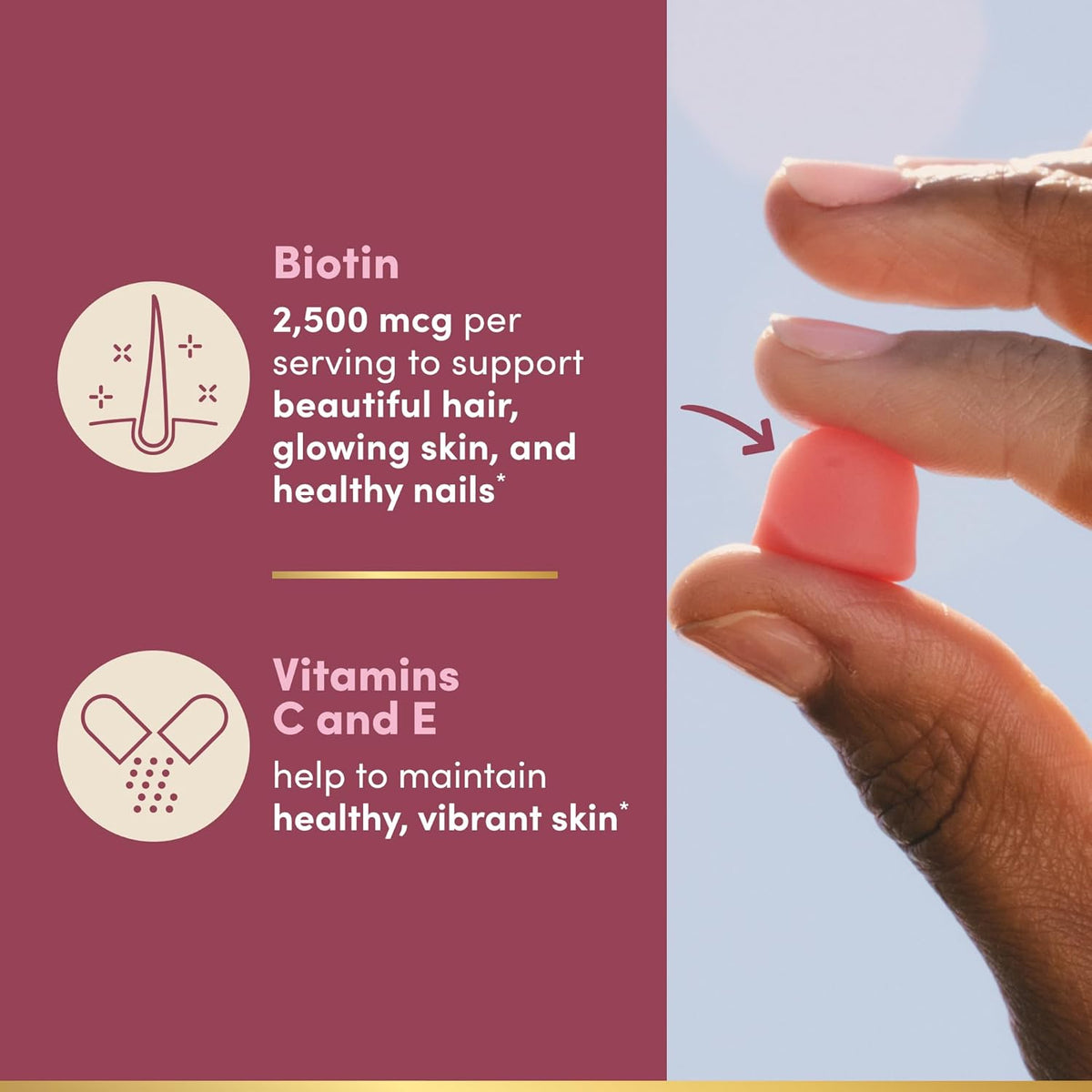 Nature's Bounty Hair, Skin & Nails – Collagen & 2500mcg Biotin – Strawberry Flavor – 200 Gummies