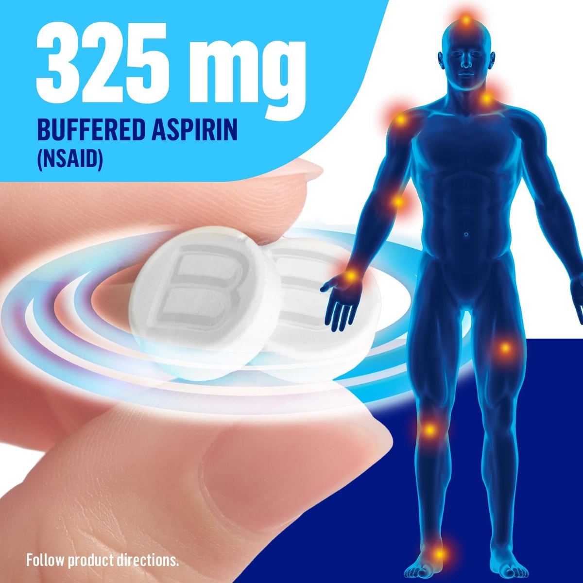 Bufferin Aspirin 325mg Effective Pain Relief 130 coated tabs