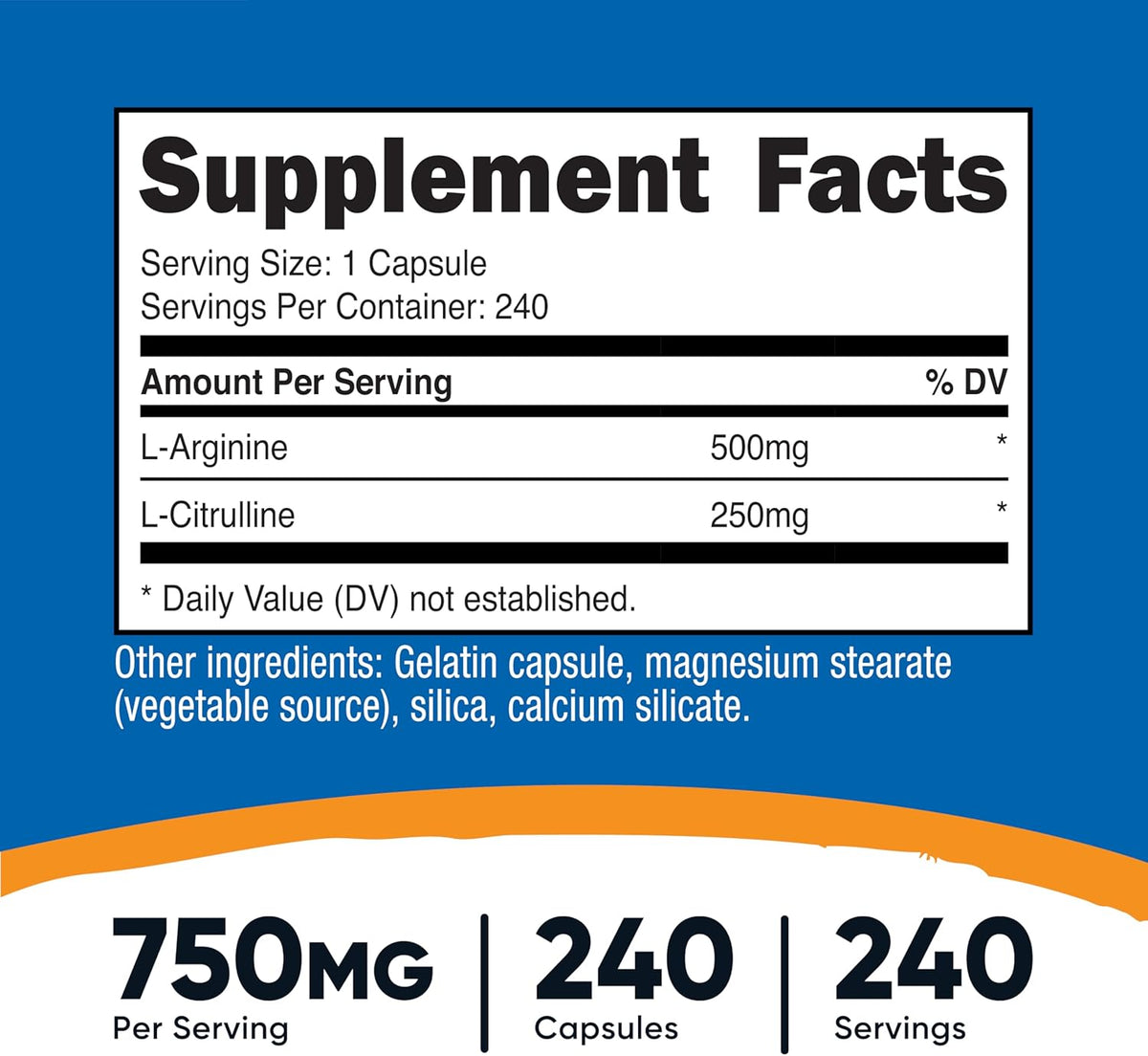 Nutricost L Arginine + L Citrulline 750mg 240 Caps
