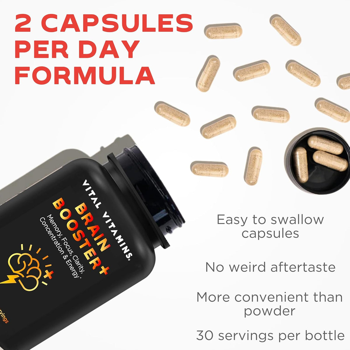 Vital Vitamins for Memory and Focus, Clarity & Brain Support includes Vitamin B12, Gingko Biloba & DMAE 60 capsules