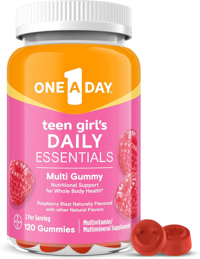 One A Day Teen Girls Daily Essentials Multi Gummy 120 Gummies Raspberry Flavored
