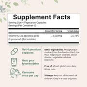 Liposomal Vitamin C Highly Bioavailable Fat Soluble Form Immune Support & Antioxidant Supplement Liposomal Delivery for Superior Absorption Non-GMO, Gluten Free 2,500mg, 240 Veggie Capsules