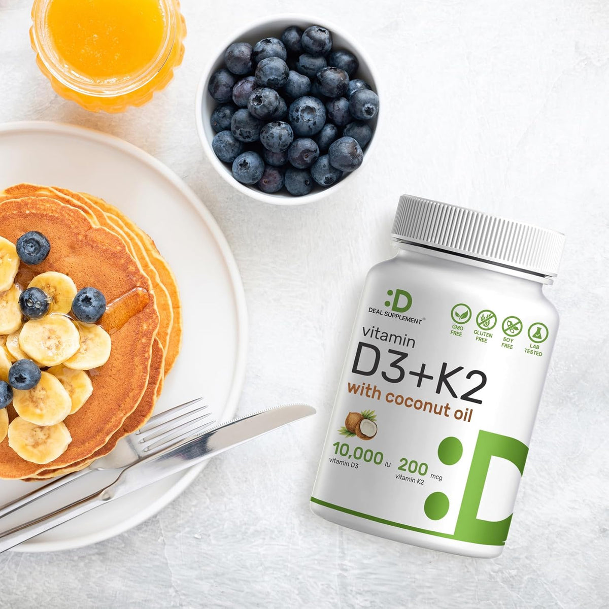 Deal Supplement Vitamin D3+K2 With Coconut Oil 10000 IU Vitamin D3 200mcg Vitamin K2 250 Softgels