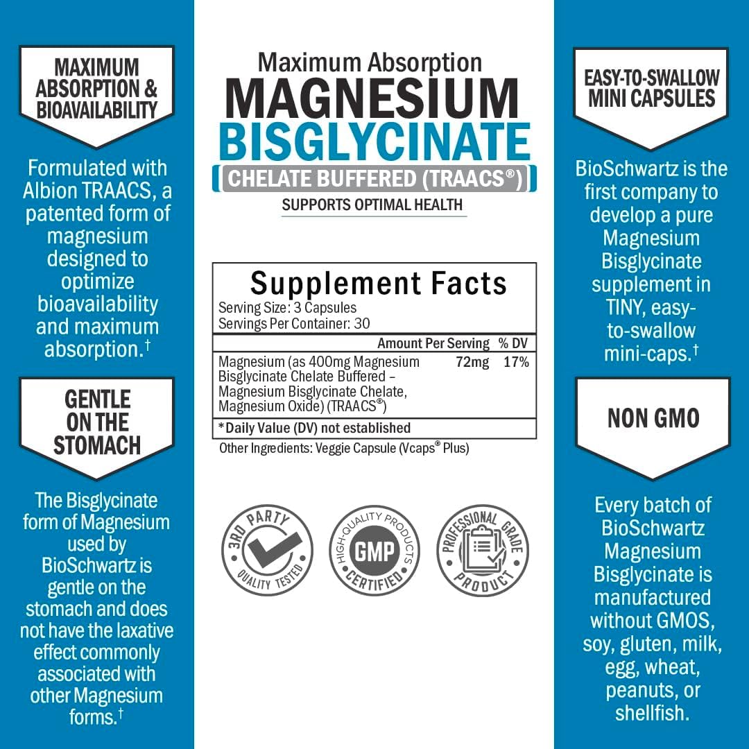 Bioschwartz Magnesium Bisglycinate Supports Muscle Relaxation & Promotes Healthy Nerve Function 180 caps
