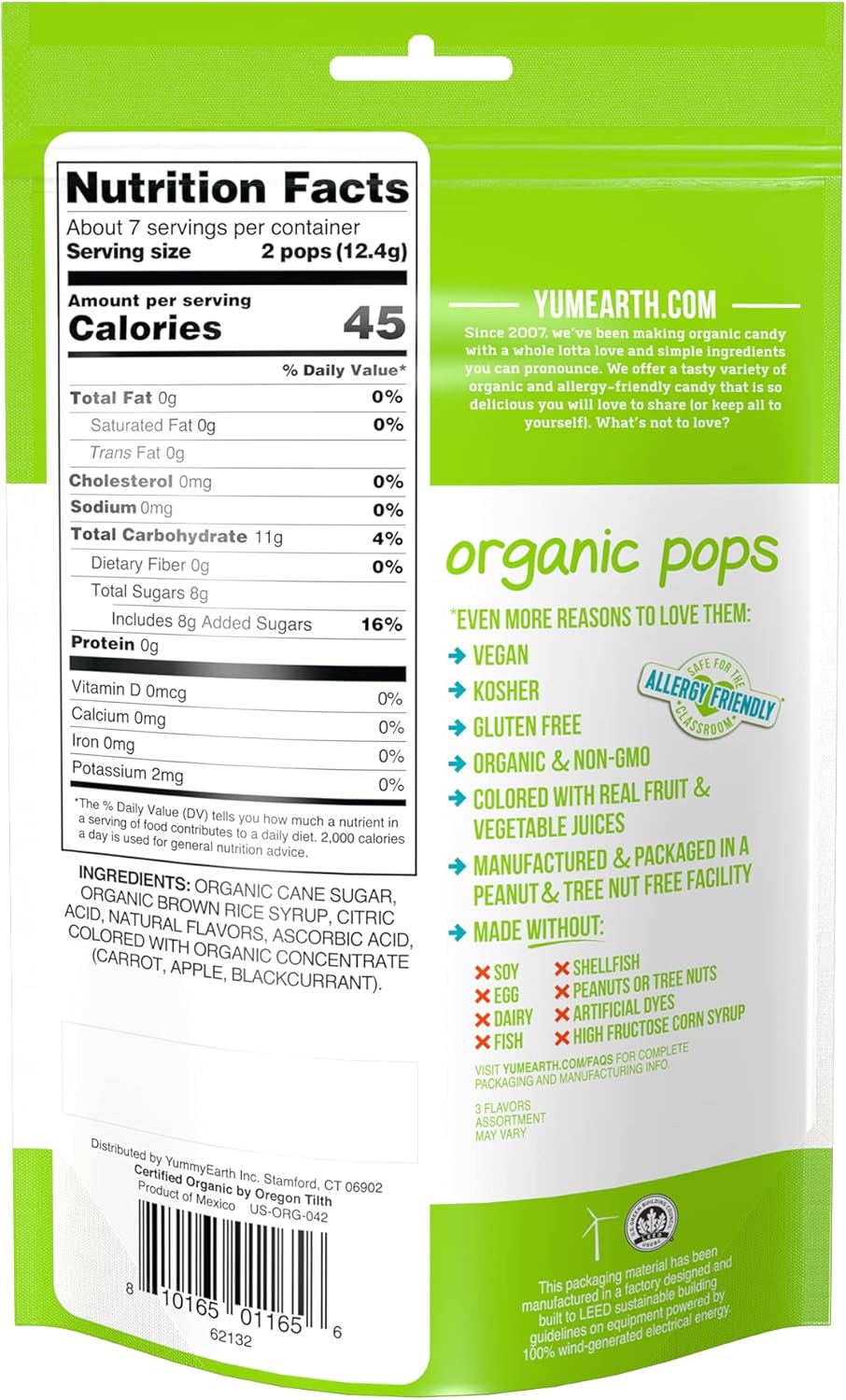 Yum Earth Organic Lollipops 14 Pieces Individually Wrapped