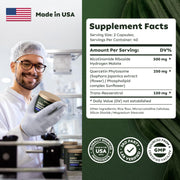 Reus Research NAD+ Nicotinamide Riboside 900mg + Resveratrol - Energy Support, Fight Aging, Support Heart, Brain, Hair, Skin, & Nails 80 capsules