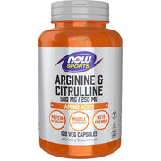 NOW Sports Arginine & Citrulline, 500 mg / 250 mg, Amino Acids, for Protein Metabolism and Muscle Maintenance, 120 Veg Capsules