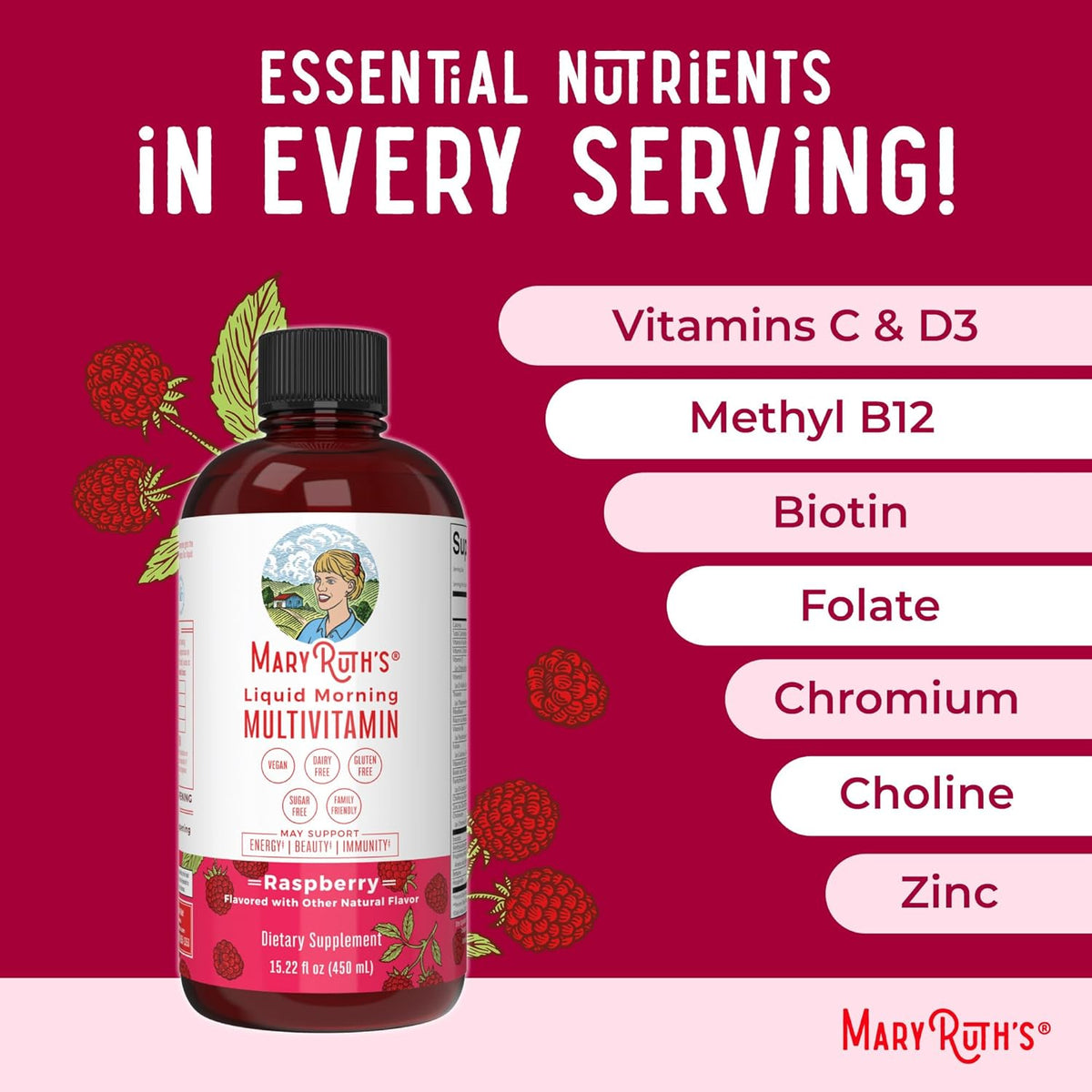 Mary Ruth's Liquid Morning Multivitamin 887 ml Raspberry Flavour